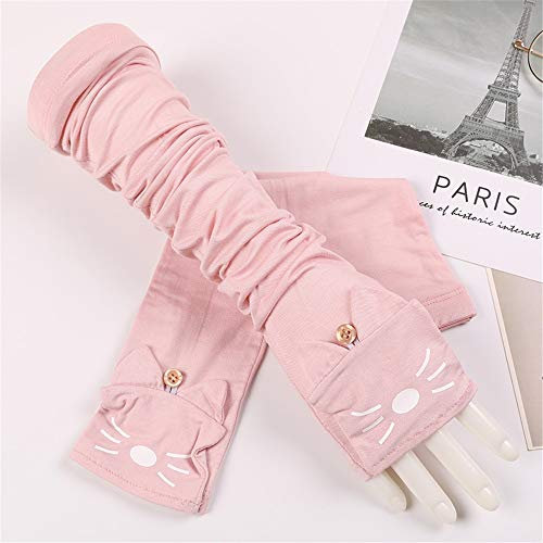 Sonnenschutzhandschuhe UV-Schutzhülle Baumwolle dünne weibliche Katze Sommer im Freien fahren lange Sonnenschutzhandschuhe (Color : Pink, Size : One size)