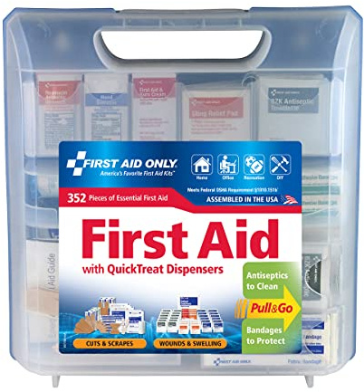 First Aid Only 91268 QuickTreat Dispenser Emergency First Aid Kit for Home, Work and Travel, 352 Pieces
