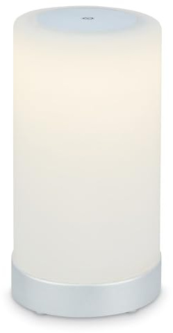 BRILONER - LED Tischlampe kabellos mit Touch, dimmbar in Stufen, Glasschirm, Nachttischlampe, Leselampe, LED Lampe, Campinglampe, Tischleuchte, Akkulampe, Outdoorlampe, 24,5x12,5 cm, Weiß