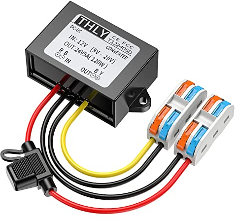 Convertisseur 12V 24V, Transformateur DC 5A 120W Transformateur élévateur avec Fusible étanche Et Les Blocs de Câblage, pour Bateau de Véhicule de Camion de Golf (Accepter Les Entrées DC9-20V)