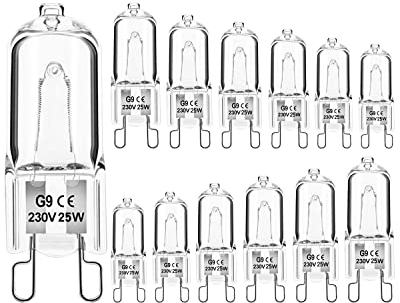 Jaenmsa G9 Halogen Light Bulbs, 12 Pack Clear Capsule Bulb Dimmable 25W 230V Warm White Lamps for Oven Microwave Cooker Ceiling Lights (25W-12P)