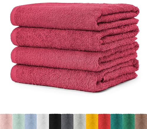 4-pack frottéhanddukar, set 50 x 100 cm, 100 % bomull, 4 x handduk rubinröd