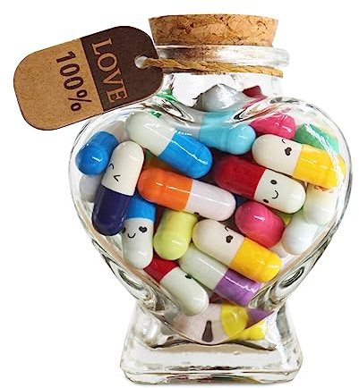 Prounion Capsule Lettres Message dans une Bouteille en Verre, Mignon Bouteille Capsule Letters Message Happy Love Pills pour Ami/Petite Amie Anniversaire Anniversaire Saint Valentin, 100PCS