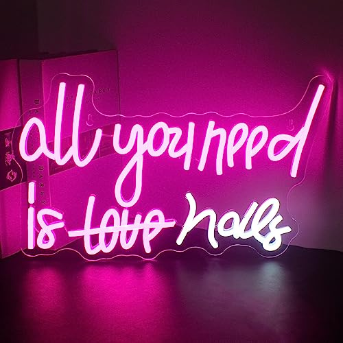 Looklight All You Need is Nails Leuchtreklamen, Nagel-Neonschild für Wanddekoration, rosa LED-Schild Neonlichtschilder USB Neonlichter für Schlafzimmer, Beauty, Nagelzimmer Salon Spa Bar Party