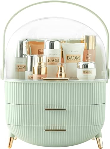 Kousee Multifunktionaler Make-up-Koffer, staubdicht, Kosmetik-Aufbewahrungsbox, Organizer, Hautpflegeprodukte, Schmuck-Organizer, Finishing Box für Schlafzimmer, Badezimmer, Desktop Mintgrün