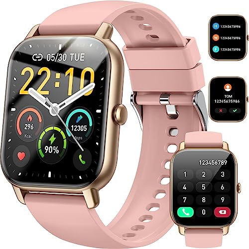 Reloj Inteligente Mujer, 1.85 Smartwatch Llamadas Bluetooth con Podómetro/Pulsómetro/Monitor de Sueño, 110+ Modos Deportivos Impermeable IP68 Pulsera Actividad para Android iOS, Oro Rosa