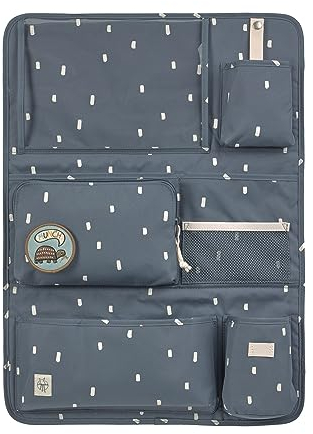 LÄSSIG Autoorganizer Autorücksitzorganizer Rücksitztasche für Auto zum Hängen zusammenklappbar/Car Wrap-to-Go Happy Prints Dunkelblau