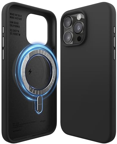 elago Magnetische Silikon Hülle für iPhone 15 Pro Max | Kompatibel mit MagSafe, integrierte Magnete, Premium-Silikon, Rundumschutz (Schwarz)