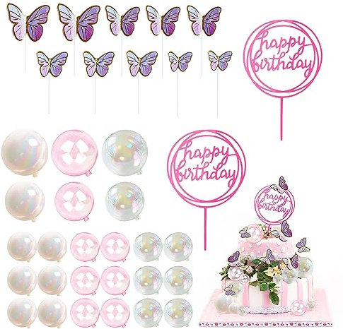 36 Stück bunte Kuchendekorationen, Cupcake-Dekoration, Kugelkuchendekoration, Kuchendekoration für Geburtstag, Basteln, Kuchendekoration Schmetterling