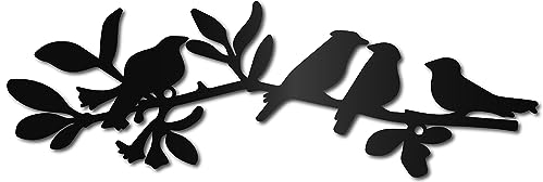 CREATCABIN Uccelli su Ramo Decorazione da Parete in Metallo Scultura Decorazione da Appendere Segno 4 Uccelli Decorazione da Parete in Ferro Nero Decoro Rustico Ornamento da Parete per 30 x 10cm