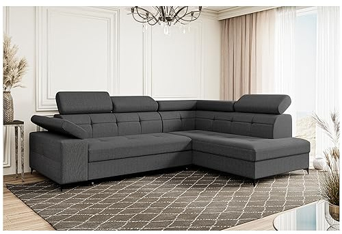 MEBLINI Schlafcouch mit Bettkasten - Ecksofa mit Schlaffunktion - Sofa mit Relaxfunktion - Couch L-Form - Eckcouch - Wohnlandschaft - Bergamo - 274x203x83cm Rechts - Grau Samt Modesto
