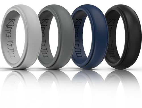 King Will Silicone Rings for Men - Comfortable and Breathable Mens Wedding Bands in Gray Blue Black - 8mm Wide Rubber Wedding Bands for Men - Perfect for Active Lifestyles 7