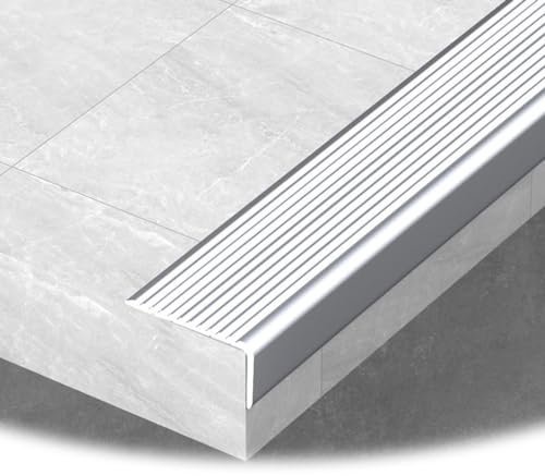 HCZION Treppenkantenprofil Aus Aluminium Stufenkantenprofil rutschfeste Treppenkantenschutz Innen Treppenkanten 90cm Winkelprofil Für Parkett Laminat (Color : Silver40mm, Size : 1pcs-36''/90cm)