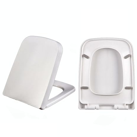 MSSD Toilettendeckel Eckig, WC Sitz Mit Absenkautomatik, Klodeckel Aus Duroplast, Quadratischer WC Sitz, Einfache Befestigung Oben, Klobrille Mit Verstellbaren Scharnieren, Weiß,04A