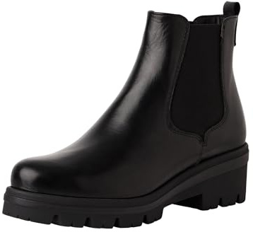 Tamaris Botines Chelsea de Piel para Mujer, Tacón Cuadrado, Cómodos, Negro, 40 EU