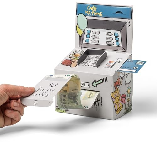 SURPRISA Geld-O-Mat Geldautomat Geldgeschenk, Geldgeschenke Geburtstag | Geschenkverpackung für herausziehbare Geldscheine, Wunscherfüller Geldgeschenk, einfacher Zusammenbau, personalisierbar, 24cm