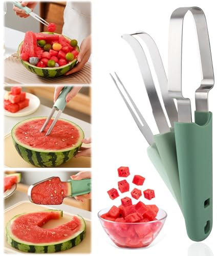 FainFun Coupe-Pastèque 3 en 1 en Acier Inoxydable, Coupe Pasteque et Melon, Coupe Melon pour la Pastèque, la Papaye, le Cantaloup