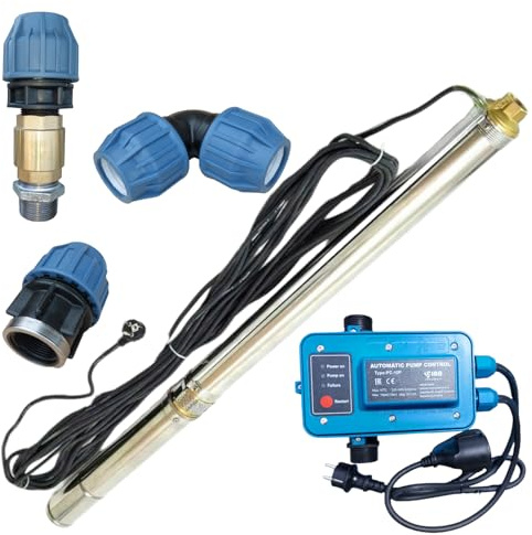 PAG Turbo GmbH - sandverträgliche 3 Tiefbrunnenpumpe 6000L/h - 7,7bar + Pumpensteuerung + Anschlussset