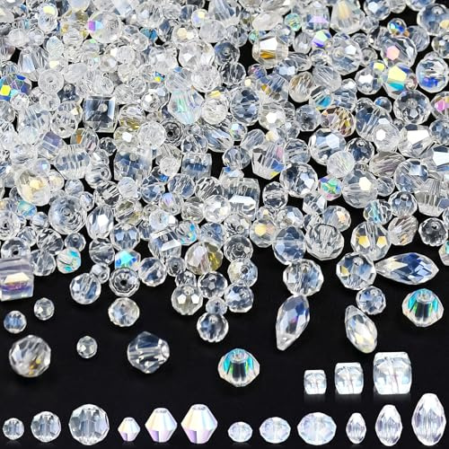 600 Pz Perline di Vetro di Cristallo 4/6/8mm Perline in Vetro di Cristallo | Cristallo Sfaccettato, Kit di Perline Biconiche a Goccia Rotonde Sfuse, Crystal Cristalli per Gioielli, Fai da Te
