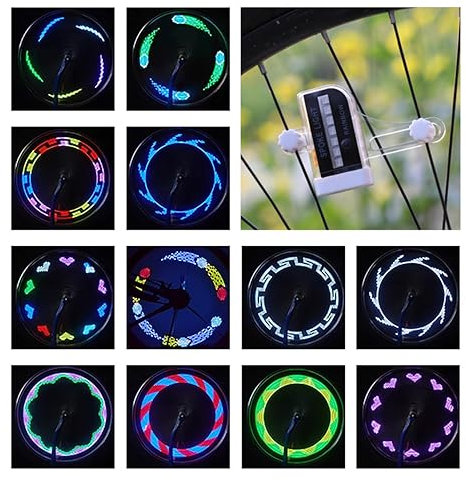 LuminKing lumière LED pour Rayon de vélo - 14 Ampoules LED, 30 Motif de Couleur, Commutation Automatique de Motif, Montage Facile de Roue, Accessoire Velo éclairage