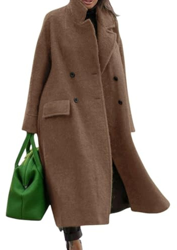 Chartou langer Wintermantel für Damen in Übergröße, warme Trenchcoat aus Wollmischung, CAMEL, X-Large