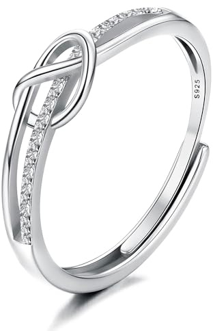 JeweBella Ringe Frauen Silber 925, Ring Silber 925 Damen, Verstellbare Liebesknoten Silber Verlobungsring, 925 Sterling Silber Finger Ring Damen Versprechen Ringe Schmuckgeschenke Silber/Gold/Roségold