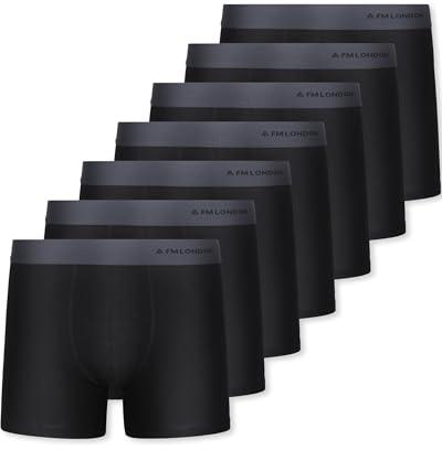 FM London 7-pack boxershorts för män, utan etiketter, rika herrkalsonger i bomull, andningsbara boxershorts för män, mjuka och elastiska, Svart, XXL