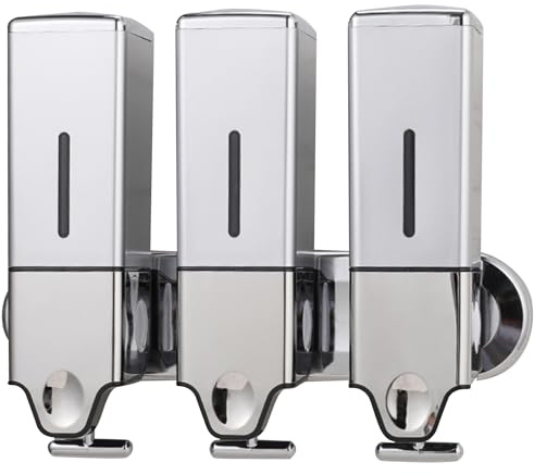 3 x 500ML Seifenspender Ohne Bohren Set, 3-in-1 Wandmontage Shampoo Duschgel Spender für Badezimmer WC Dusche Toilettenhotel, Wandbefestigung Dispenser für Handseife Lotion, Silbrig