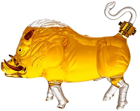 VDLLQYN, Série du zodiaque chinois, distributeur d'alcool en forme de cochon de 1000 ml/33,8 oz, carafe à vin en verre de cristal for papa, mari ou petit ami, carafe à whisky ，Distributeur de vin