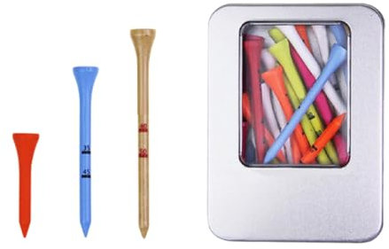 MOIDHSAG 1 Box mehrfarbige Golf-Tees, 42 mm, 70 mm, 83 mm, mit Aufbewahrungsbox, Holz, Golf-Tees, Golf-Tees, Zubehör