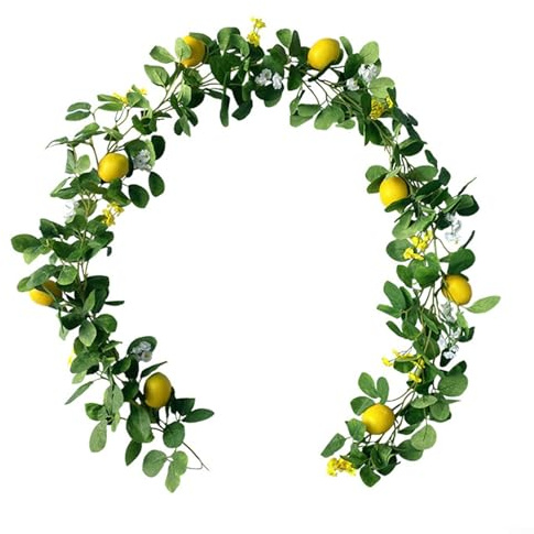 Künstliche Zitronengirlande mit Eukalyptusblättern, 1,7 m / 2 m lang, realistische künstliche Zitronenrebe für Zuhause, Hochzeit, Party, Dekoration (Stil 2: 2 m)