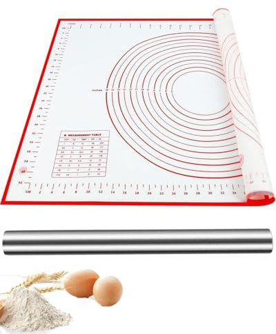 TPZORJX Tapete de Silicona para Amasar,Tapete Silicona Horno Reutilizable Antiadherente Tapete Silicona Cocina Accesorios para Repostería, Hornear, Galletas, 70 x 50 cm （con 1Palitos de fideos）