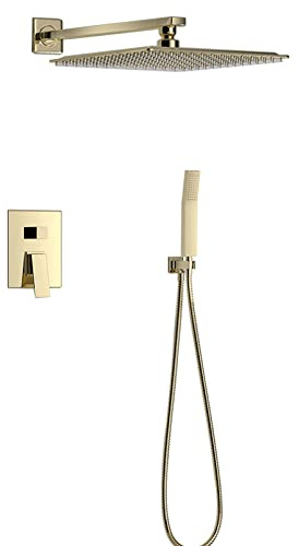 Pommeau de Douche à Pluie avec Jet à Main, Pomme de Douche Cascade dorée de Luxe de 12 Pouces avec Tuyau, Pommes de Douche Haute Pression, Pomme de Douche Anti-Fuite avec Support