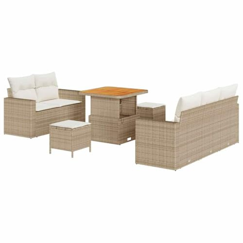 vidaXL 8-delat trädgårdsoff set med krämskyddade kuddar beige polyrotting modulär utemöbel för patio och balkong Loveseat soffor sektionellt sittande