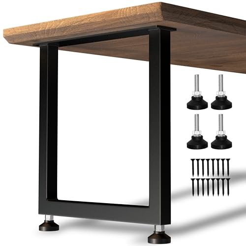CHICAURA Heavy Duty Metal Table Legs 28x24 Inch, Modern Industrial Steel Square Frame for DIY Dining Table, Kitchen Table Base, Desk, Workstation, Supports 1000lbs, Set of 2 (Black)