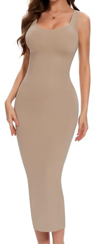Women's Under Dress Slip Shaping Full Slips Tummy Control Shapewear Dress | Split Spaghetti Strap Maxi