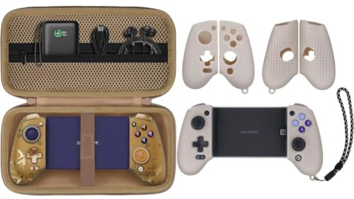 Aenllosi Hard Carrying Case Compatible with GameSir G8 Plus Bluetooth Mobile Game Controller,Sand Gold+Silicone Grip Cover for GameSir G8 Galileo/G8 Plus Phone Controller,Case Only (White)