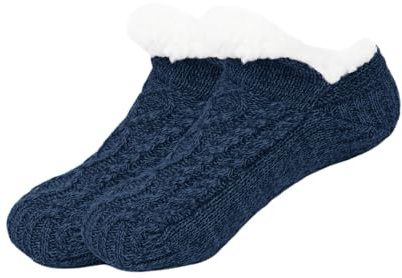 Chaussettes de Sol en Tricot avec Semelle Antidérapante pour Homme Femme Chaussons Chaussettes d’Hiver Doublure Polaire Pantoufles Épaisses Thermiques Slipper pour Maison Bureau, 46-48, 30cm, XL, Bleu