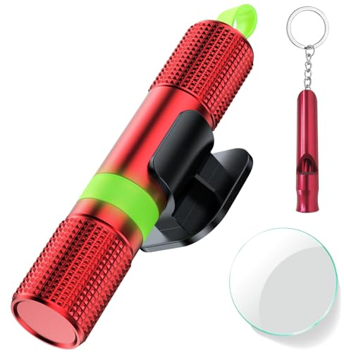 muhogxio Marteau de Sécurité pour Voiture,Marteau Brise Vitre Voiture avec Anneau Lumineux，2 en 1 Coupe Ceinture Brise Vitr avec Socle,Outils d’évacuation (Rouge)