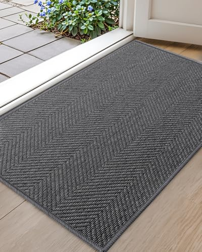COLOR&GEOMETRY Paillasson Interieur Entree Antidérapant 43 x 76 cm, Tapis Entrée Intérieur Ultrafin et Absorbant, Lavable en Machine, Tapis de Porte pour Entrée, Couloir, Gris Foncé, Emballage Plié