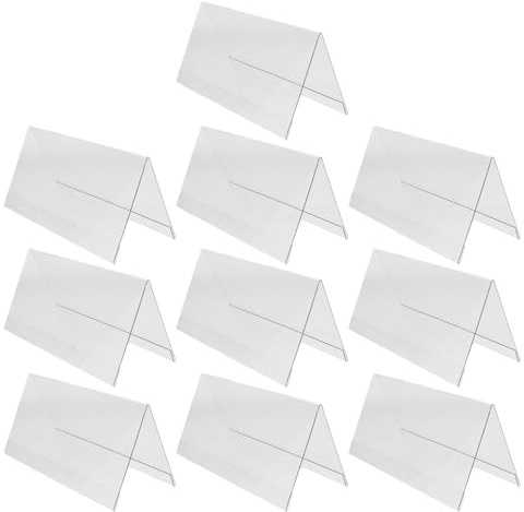 ROMISBABA Lot de 10 Porte-Noms de Bureau en PET 1Mm Résistant Format 200 X 100 MM Support Double Face Stable en V pour Plaques Nominatives Étiquettes de Table Réunion et Marque-Places
