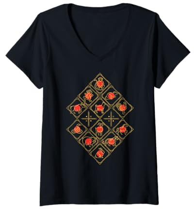 Femme Nouvel an Chinois, Signe du Zodiaque Chinois, Signe Animal Chinois T-Shirt avec Col en V