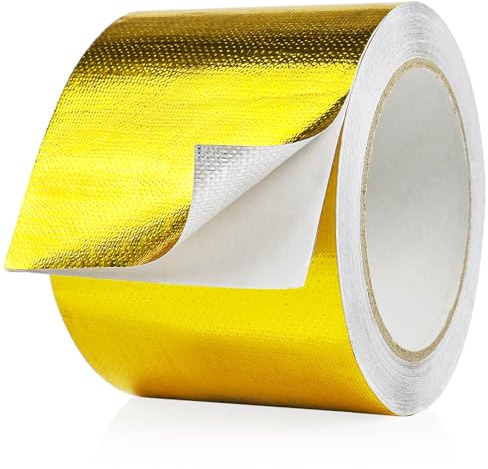 BOMEI PACK 1 Roll Golden Heat Shield Aluminum Foil Tape 75mm x 20m fiberglass Heat Resistant Foil Tape 3 inch HVAC Ducts Sealing Fixing Repairing Jointing