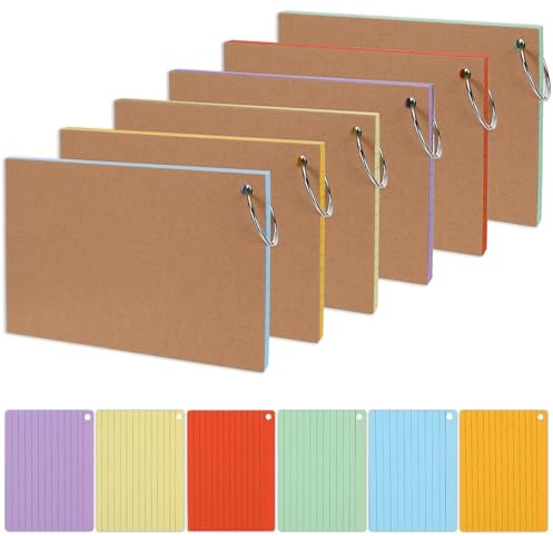 Karteikarten A6-300 Stück 6-Farben Lernkarten 10,5×14,8cm, Papier Vokabelkarten mit 6 Metallbinderringen & Schutzdeckblatt, für Schüler Angestellte Schule Büro Zuhause
