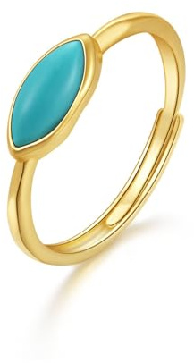 Mesnt Anelli Oro Donna Vintage, Donna Oro Giallo Anello Vintage Delicato con Turchese Regolabile