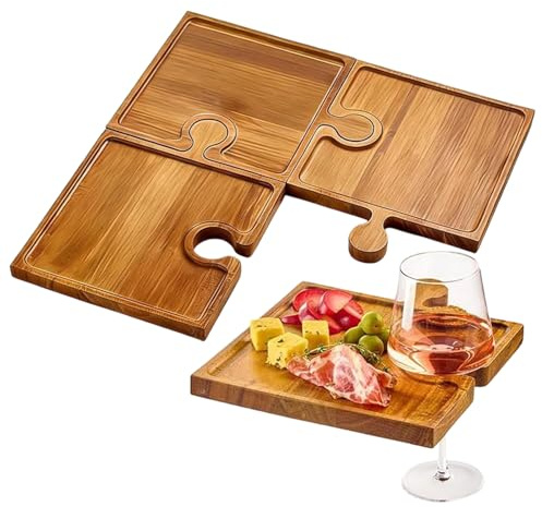 Taglieri In Legno Da Salumi E Affettati | 4 Pezzi Vassoio Puzzle con Manico,Tagliere per Formaggi a Incastro per Cucina | Per Campeggio Picnic Inaugurazione Casa Cucina Antipasto Famiglia