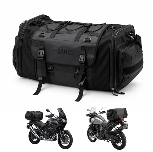 GreenWhim Motorbike Saddle Bag Large Motorcycle Travel Luggage Tail Bag 40-55LBlack Motorbike Travel Luggage Seat Bag with Waterproof Rain Cover Black