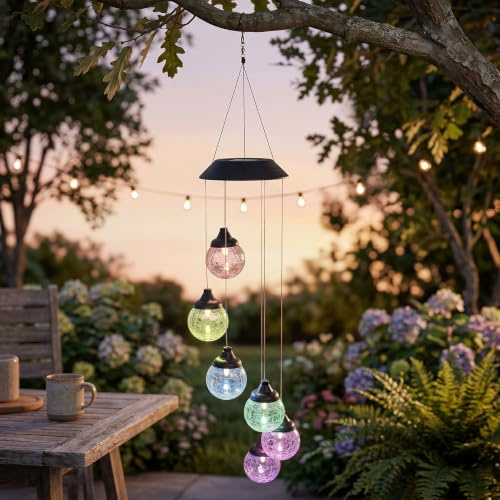 levandeo Solar Windspiel Garten 6 LED Kugel Farbwechsel Glaskugel Outdoor Beleuchtung
