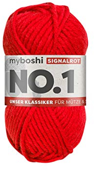 myboshi No.1 Wolle zum Häkeln und Stricken, Schnellstrickgarn, langlebige Mützenwolle, Strickwolle, Häkelwolle, mulesing-frei, 50g, Ll 55m Rot (Signalrot), 1 Knäuel