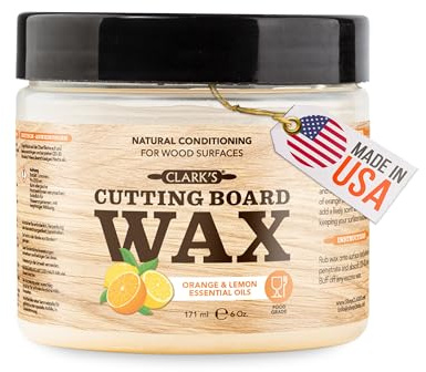 CLARK'S Chopping Board Wax - Enriched with Lemon and Orange Oils - Beeswax and Carnauba Blend - Mineral Oil Beeswax Mix - Chopping Board Wax - Butcher Block Conditioner - Carving Board - (177ml)